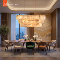 Lustre de luxe en marbre naturel rectangulaire à plusieurs niveaux pour salle à manger d'hôtel