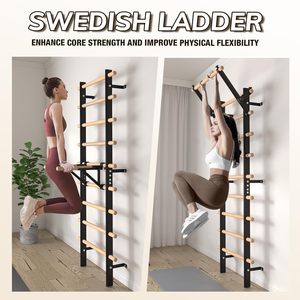 Escalera sueca de alta resistencia - Estructura de acero y peldaños de madera con barra de dominadas para gimnasio en casa |   Entrenamiento Multifuncional para la Parte Superior del Cuerpo - Product Image 6