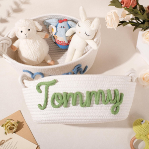 Cestas de Almacenamiento de Cuerda de Algodón Reutilizables Ecológicas Personalizadas con Nombre para Bebés Recién Nacidos, Niños y Niñas, Cesta de Regalo para Bebés - Product Image 2
