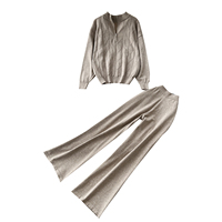 Ensemble décontracté 2 pièces pour femme : pull en maille texturée douce à col montant semi-zippé et pantalon large pour l'automne et l'hiver