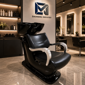Sillón de Champú Moderno Negro para Salón de Belleza con Lavabo de Cerámica para Peluquería, Barbería y Salón de Estética - Product Image 1
