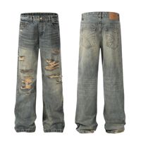 Jeans déchirés rétro américains, denim délavé, unisexe, pantalon décontracté haut de gamme, ample, style printemps, pantalon long évasé pour couple