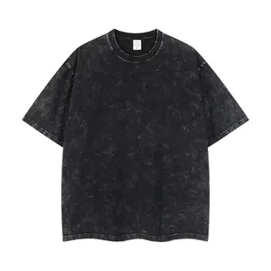 Algodão personalizado homens de manga curta T-shirt de alta qualidade bordado logotipo marca rótulo lavado algodão retro elemento top