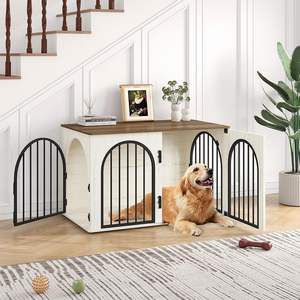 <span class=keywords><strong>100</strong></span> cm ahşap köpek sandık mobilya anti-çiğnemek ve anti-kaçış kemerli kapı kapalı kulübesi yan masa Pet kafesleri - Product Image 1