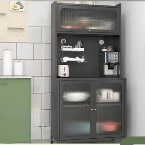 Meuble de cuisine multi-niveaux anti-poussière avec portes, unité de rangement autoportante pour micro-ondes et ustensiles de cuisine - Product Image 1
