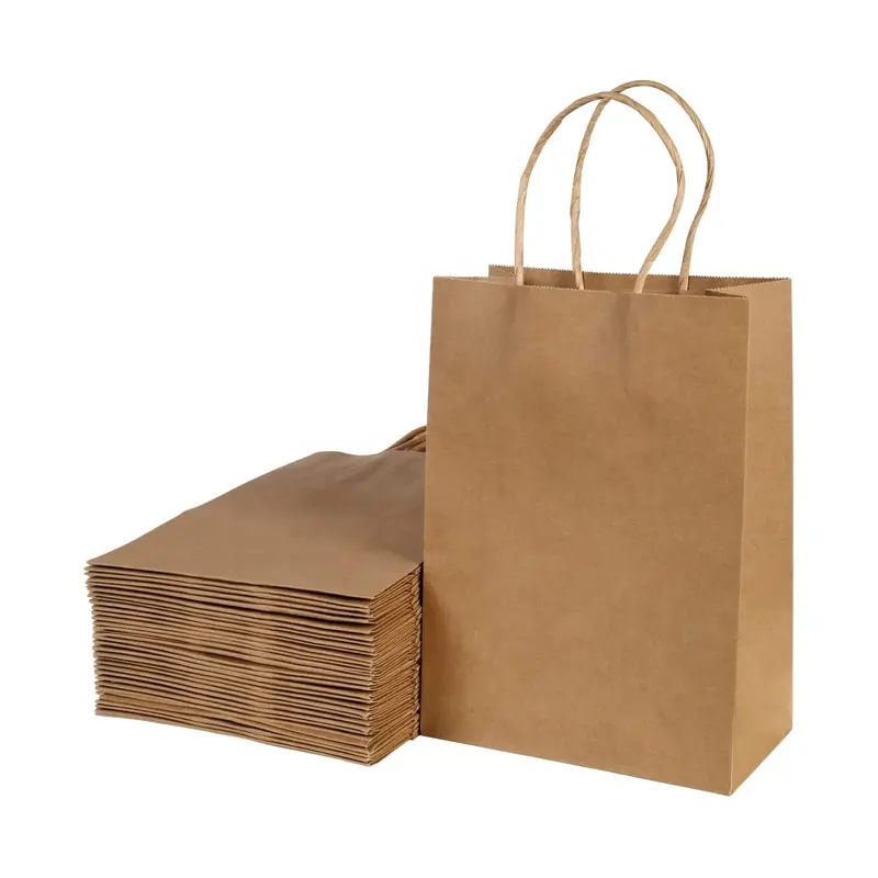 Saco De Papel Kraft Takeout Takeaway Bag para Alimentos Marrom com Alça Atacado Eco Friendly Reciclado Restaurante Roupas Mulheres Aceitar