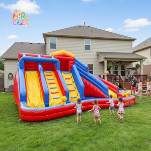 PVC scivoli d'acqua gonfiabili Combo doppia corsia di rimbalzo casa <span class=keywords><strong>castello</strong></span> di salto con piscina per schizzi e pistola a spruzzo per i bambini - Product Image 1