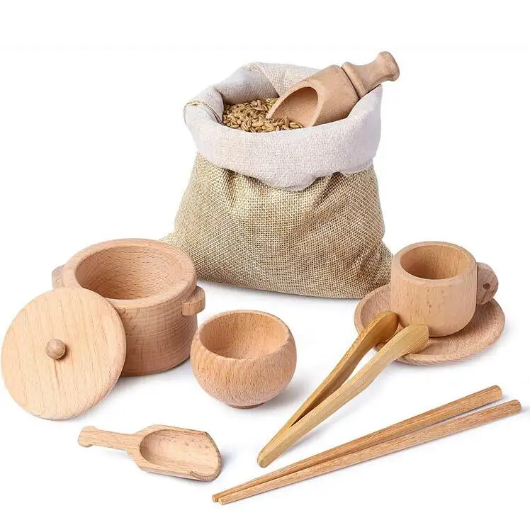 Amazon Hot Kids Toddlers Wooden Dish and Tongs Scoops Fine Motor Learning Montessori Waldorf Sensory Bin Toys Tools