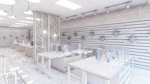 Vitrine à bijoux en marbre en acier inoxydable résistant à l'eau, écologique, moderne et personnalisée, avec éclairage LED pour la conception de magasins de bijoux - Product Image 4