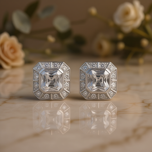 Orecchini E3470 in Oro Bianco con Diamanti Taglio Asscher, Gioielli Classici Naturali da Donna - Product Image 2