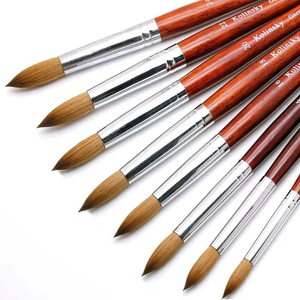Pinceau à ongles en acrylique 100% poils de Kolinsky, forme plate, manche en bois rouge, virole sertie, professionnel pour salon, pinceau de sculpture pour poudre - Product Image 1
