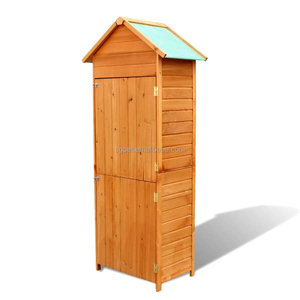 Outdoor Garden Wood Lean-to Storage Shed, Tool Organizer with Waterproof Asphalt Roof, Lockable Doors