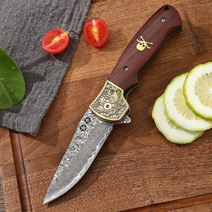 มีดพับเหล็กดามัสกัส มีดพับสำหรับกิจกรรมกลางแจ้ง พกพาสะดวก ความแข็งสูงอเนกประสงค์ ใช้สำหรับตั้งแคมป์ ใช้ในครัวเรือน หั่นผลไม้ - Product Image 1