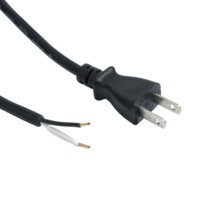Cable de Alimentación de 2 Pines con Certificación PSE para Japón, VCTF 0.75mm² 1.5m, Extremo Semi-Desencapado, Cable de PVC Negro para Electrodomésticos