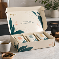Boîte d'expédition personnalisée pour la découverte du thé, avec pelliculage brillant, doublure en éponge, emballage en papier E-Flute, logo en feuille d'or et insert à trois compartiments
