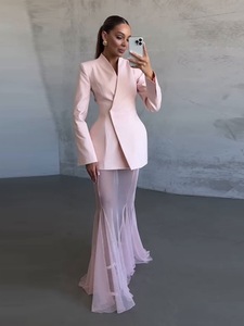 Nuovo Completo Elegante da <span class=keywords><strong>Donna</strong></span> Bettergirl di Alta Qualità, Abito in Raso <span class=keywords><strong>Rosa</strong></span> con Gonna a Sirena in Rete, Vestito Aderente in Due Pezzi - Product Image 3