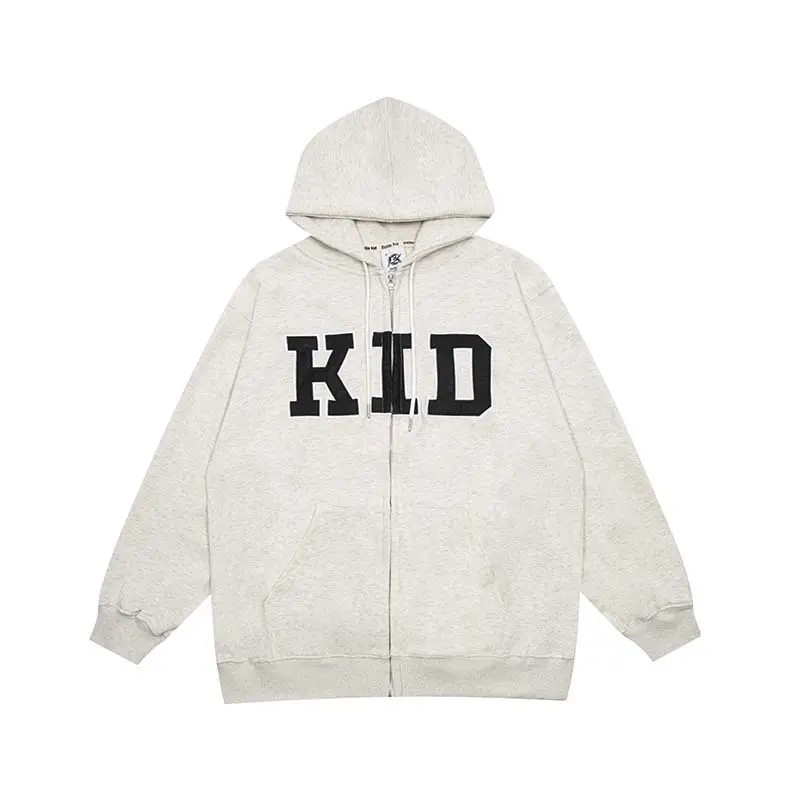 Customized letter patch embroidered cardigan plush hooded sweater for men and women loose casual zipper hoodie