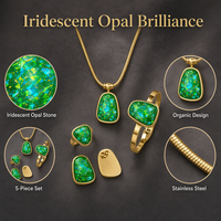 Ensemble de bijoux de luxe en acier inoxydable 316L avec zircone cubique, plaqué or PVD 18 carats, comprenant un collier ras-du-cou, un bracelet manchette, une bague et des boucles d'oreilles clous, tendance pour femme