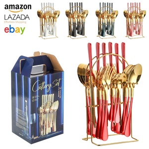 Cross-border for Bestseller 1010 Stainless Steel Dinnerware Set 24-Piece Western Steak Knife Fork Spoon Set Hanging <b>Rack</b> - Product Image 5