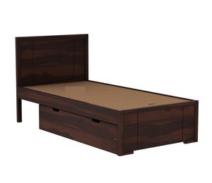 Premium Dark Walnut Finish Wooden <b>Single</b> <b>Bed</b> with Pull-Out Drawer <b>Storage</b> Modern Solid Wood <b>Bed</b> Frame with Panel Headboard - Product Image 1