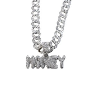 Collana cubana da uomo in lega ecologica, stile hip-hop street, con lettere a catena di diamanti e scritta MONEY, per un look di personalità. - Product Image 5