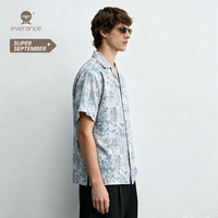Chemise pour homme à motif paysager 130 cm bleu et blanc, style cubain, pour l'été et la plage