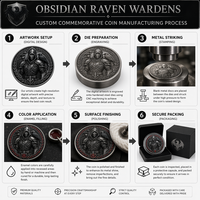 Pièce de monnaie commémorative 3D en relief personnalisée en gros, Pièce de défi gothique en obsidienne Raven Wardens, Cadeau souvenir, Fabrication OEM ODM