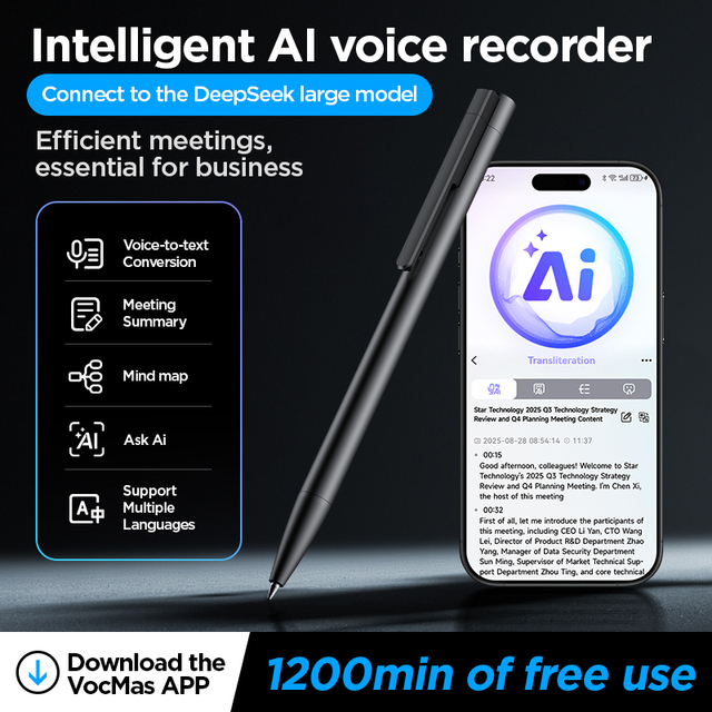 MPEN Writing Pen AI Voice Recorder Aluminum Alloy WIFI Transfer Transcribe&Summary&Translation AI Note Taker