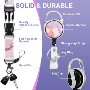 In stock: <b>Pink</b> marble 360-degree rotating easy-pull buckle mountaineering keychain cover with detachable lanyard. - Product Image 3