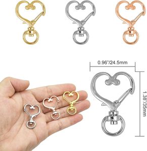 Lot de crochets mousquetons pivotants en forme de cœur, clips à ressort métalliques colorés, crochets de porte-clés, fermoirs mousquetons, anneaux de clés fendus - Product Image 3