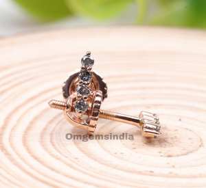 ต่างหูเพชรทรงกลมสำหรับผู้หญิง สไตล์มินิมอลโบฮีเมียน ทองคำขาว 14K ทรงกลมเจียระไนแบบบริลเลียนท์ - Product Image 3