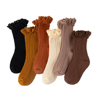 Chaussettes pour bébé à double volants Chaussettes pour tout-petits Filles Noir Beige Coton Respirant Chaussettes Crew