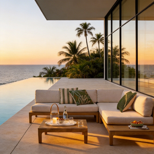 Conjunto de Sofás de Jardín de Madera <span class=keywords><strong>y</strong></span> Plástico para Exteriores con Brasero, Moderno <span class=keywords><strong>y</strong></span> Lujoso, Resistente a la Intemperie, con Asientos Profundos, para Conversación <span class=keywords><strong>y</strong></span> Relajación al Aire Libre - Product Image 3