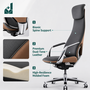 Fauteuil Relevable de Luxe Léger en Cuir Véritable, Design Moderne, Hauteur Réglable, Appuie-tête, Siège Pivotant sur Base Métallique JQYX-101J - Product Image 5