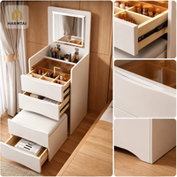 Table de toilette moderne en bois HarmTai avec miroir LED, table de maquillage pour chambre à coucher, rangement multi-tiroirs, gain de place