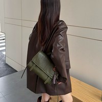 Sac messager rétro en cuir microfibre léger, grande capacité, sac à bandoulière, couleur unie, sac de transport pour femme