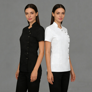 Camice Corto <span class=keywords><strong>da</strong></span> Infermiera per Clinica Femminile con Bottoni a Pressione, <span class=keywords><strong>Abbigliamento</strong></span> <span class=keywords><strong>da</strong></span> <span class=keywords><strong>Lavoro</strong></span> Ospedaliero Traspirante 65% Poliestere 35% Cotone - Product Image 1