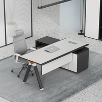Bureau de direction en bois de luxe sur mesure d'usine, table de bureau bicolore, armoire latérale mobile, rails de tiroir silencieux, ergonomique