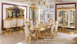 Ensemble de table et de chaises de salle à manger royales sculptées à la main Heritage Royal Majesty Noir & Or 8 places Ensemble de salle à manger de luxe Ensemble de salle à manger couronne USA - Product Image 2