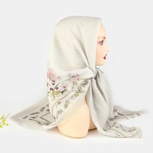 RTS Wholesale Cotton Voile Scarf Digital Printed 110x110Cm Square Tudung Bawal For Malaysian Women