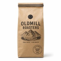 Sachet de café à fond plat imprimé sur mesure, blanc mat, avec fermeture éclair et valve unidirectionnelle, 500g, pour emballage en gros de grains entiers