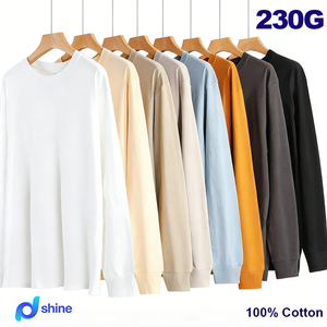 T-<span class=keywords><strong>shirt</strong></span> pour <span class=keywords><strong>homme</strong></span> à manches longues, col rond, en coton pur 230G, couleur unie, anti-rides, respirant, coupe ample, vente en gros - Product Image 1