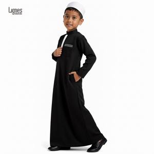 ثوب رجالي ولادي مغربي أسود من مزيج القطن مع جيوب، زي إسلامي متواضع على الطراز الدبي والتركي، ثوب مسلم للأولاد بالجملة - Product Image 6