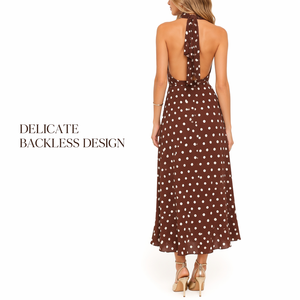 Vestido Halter Personalizado Estilo Francés Vintage con Estampado de Lunares Marrones, Vestido Retro con Volantes y Estampado de Lunares, Ropa de Fiesta para Mujer de Alta Calidad - Product Image 3