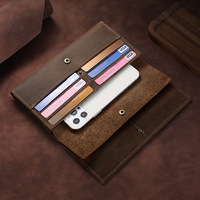 Vintage Gek Paard Echt Lederen Herenportemonnee Lange Drievoudige Vouw Met Meervoudige Clutch Voor Mobiele Telefoons
