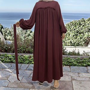 Robe Abaya Dubaï élégante de couleur unie, musulmanes, ample, décontractée, avec poches latérales, manches fendues, douce, respirante, pour les prières de l'Aïd, printemps été - Product Image 2