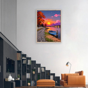 Stampe su tela con cornice: Splendido tramonto sul fiume Olanda, ideale come decorazione da parete per la casa - Product Image 3