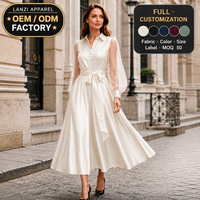 Robe chemise formelle sur mesure en satin, coupe trapèze, longueur genou, pour tenue de travail d'entreprise, fête, anniversaire - Marque LANZI