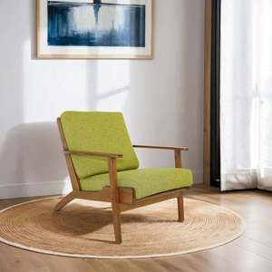 Sillón Moderno Connor de Madera Maciza y Lino - Verde Pistacho Ecológico para Sala de Estar, Dormitorio, Comedor, Oficina en Casa - Product Image 3