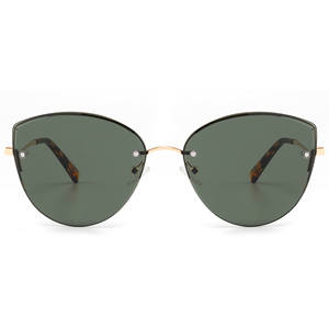 Gafas de sol tipo ojo de gato para mujer, montura dorada completa, lentes verdes, protección solar UV400, para adultos - Product Image 6